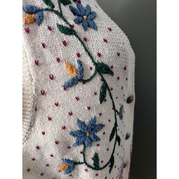 Charter Club Womens VTG Hand Embroidered Floral Fair Isle Sweater Vest Sz M - Picture 4 of 9